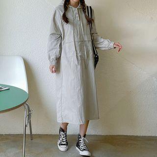 Plus Size Henley-neck Long Hoodie Dress