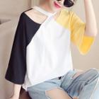 Cut Out Color Block 3/4-sleeve T-shirt