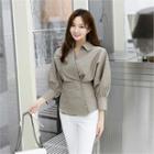 Wrap-front Faux-pearl Button Blouse