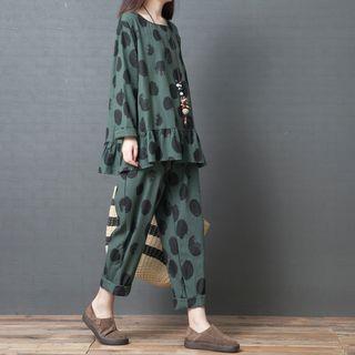 Set: Long-sleeve Dotted Top + Harem Pants
