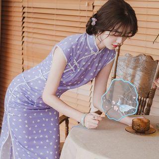 Cap-sleeve Pattern Midi Qipao Dress