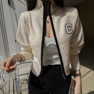 Reversible High-neck C Patched Cardigan