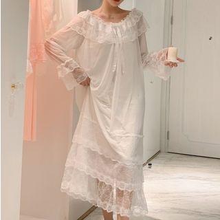 Long-sleeve Midi Lace Hem Dress
