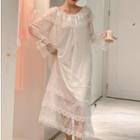 Long-sleeve Midi Lace Hem Dress