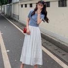 Short-sleeve Ribbon Back T-shirt / Midi A-line Skirt
