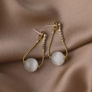 Cat Eye Stone Rhinestone Chain Dangle Earring 1 Pair - Gold - One Size