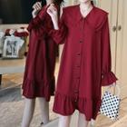 Flared-cuff Double Collar Shirtdress