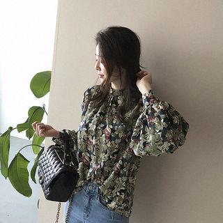 Balloon-sleeve Bloom Blouse Khaki - One Size