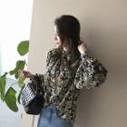 Balloon-sleeve Bloom Blouse Khaki - One Size