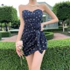 Strapless Floral Print Tie-front A-line Dress