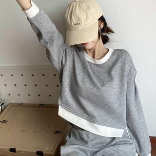 Set: Contrast Trim Sweatshirt + Mini A-line Skort