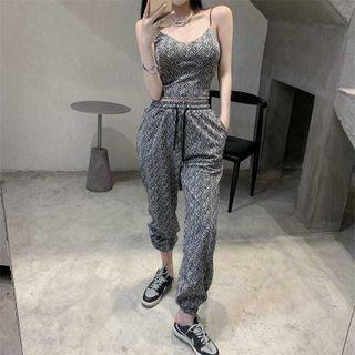 Curve-striped Camisole Top / Cropped Harem Pants / Set