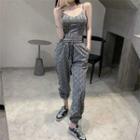 Curve-striped Camisole Top / Cropped Harem Pants / Set