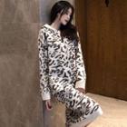 Hooded Leopard Patterned Midi Sweater Dress