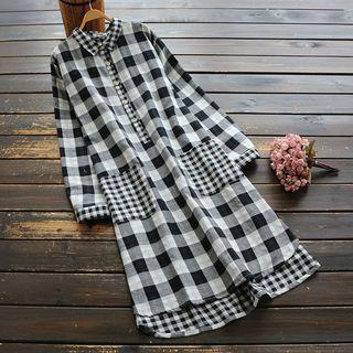 Plaid Shirt Dress Gingham - Black & White - One Size