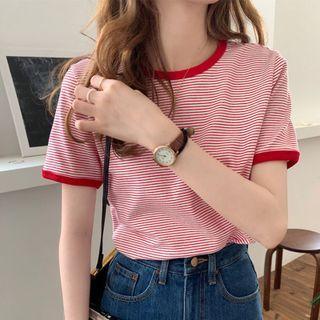Short-sleeve Striped Ringer T-shirt