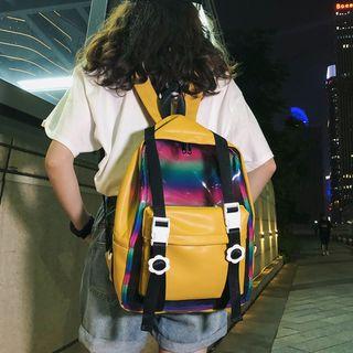 Faux Leather Panel Zip Backpack