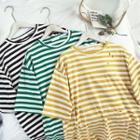 Color-block Striped Distressed Loose-fit Short-sleevetop