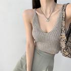 Deep V-neck Rib-knit Crop Top In 5 Colors