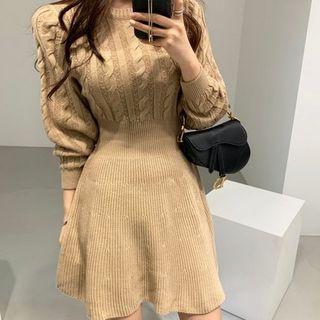 Long-sleeve A-line Cable-knit Dress