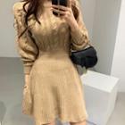 Long-sleeve A-line Cable-knit Dress