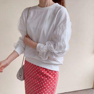 Mesh-sleeve Cotton Pullover
