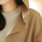 Hooded Open-front Wool Blend Coat