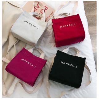 Top Handle Lettering Canvas Crossbody Bag
