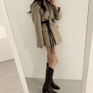 Set: Plain Blazer + Faux Leather Belt