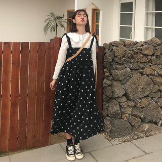 Polka Dot Midi A-line Pinafore Dress