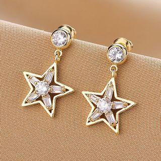 Rhinestone Star Earring Qr096 - 1 Pair - Gold - One Size