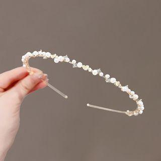 Faux Pearl Rhinestone Alloy Headband Gold - One Size