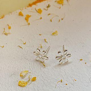 Flower Silver Ear Studs Silver - One Size