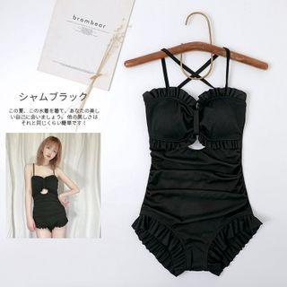 Spaghetti-strap Cut-out Ruffled Swimsuit