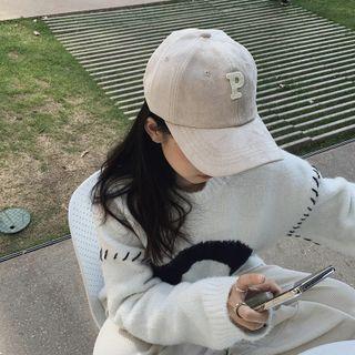 Lettering Applique Faux Suede Baseball Cap