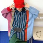 Color-block Check Striped Loose-fit Sweater