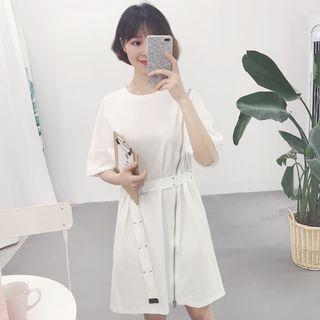 Zip Detail Short Sleeve Dress With Belt