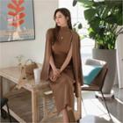 Set: Cardigan + Mock-neck Sleeveless Top + Long Pencil Skirt + Sash