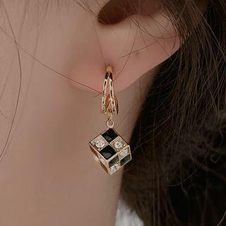 Checker Alloy Dangle Earring 1 Pair - Gold - One Size