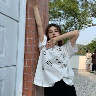 Elbow-sleeve T-shirt / Midi A-line Knit Skirt