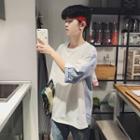 3/4 Sleeve Pinstripe Panel T-shirt
