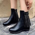 Fringe Hidden Wedge Heel Short Boots