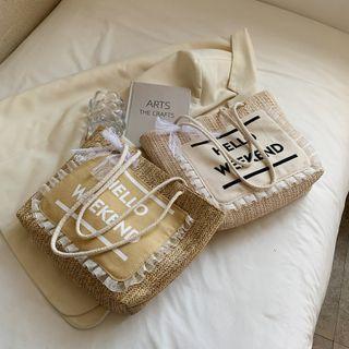 Lettering Straw Tote Bag