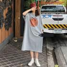 3/4-sleeve Smiley Face Midi T-shirt Dress