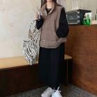 Padded Button Vest / Midi A-line Sweatshirt Dress