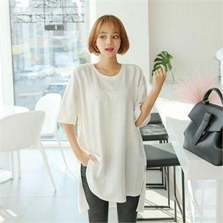 Elbow-sleeve Dip-back Long T-shirt