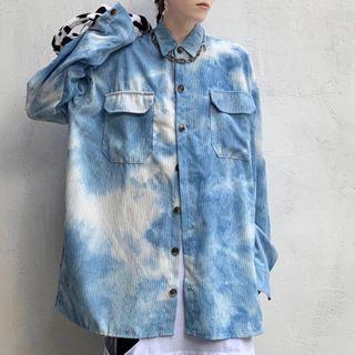 Tie-dye Print Corduroy Long-sleeve Shirt