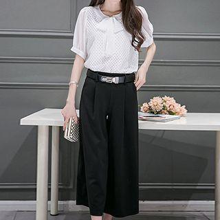 Short-sleeve Tie Neck Top