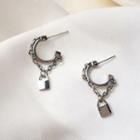 Padlock Chain Open Hoop Earring 1 Pair - Silver - One Size