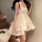 High-waist Layered A-line Halter Dress